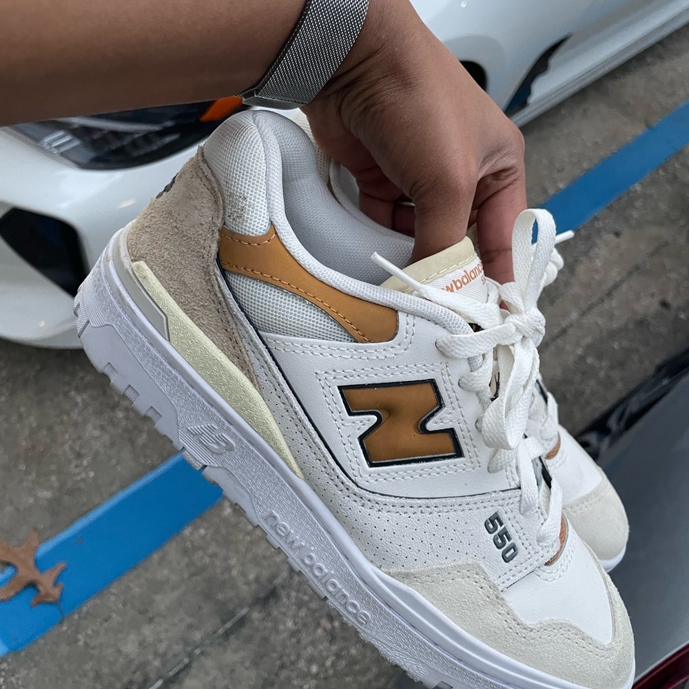 New Balance White and Gold Sneakers